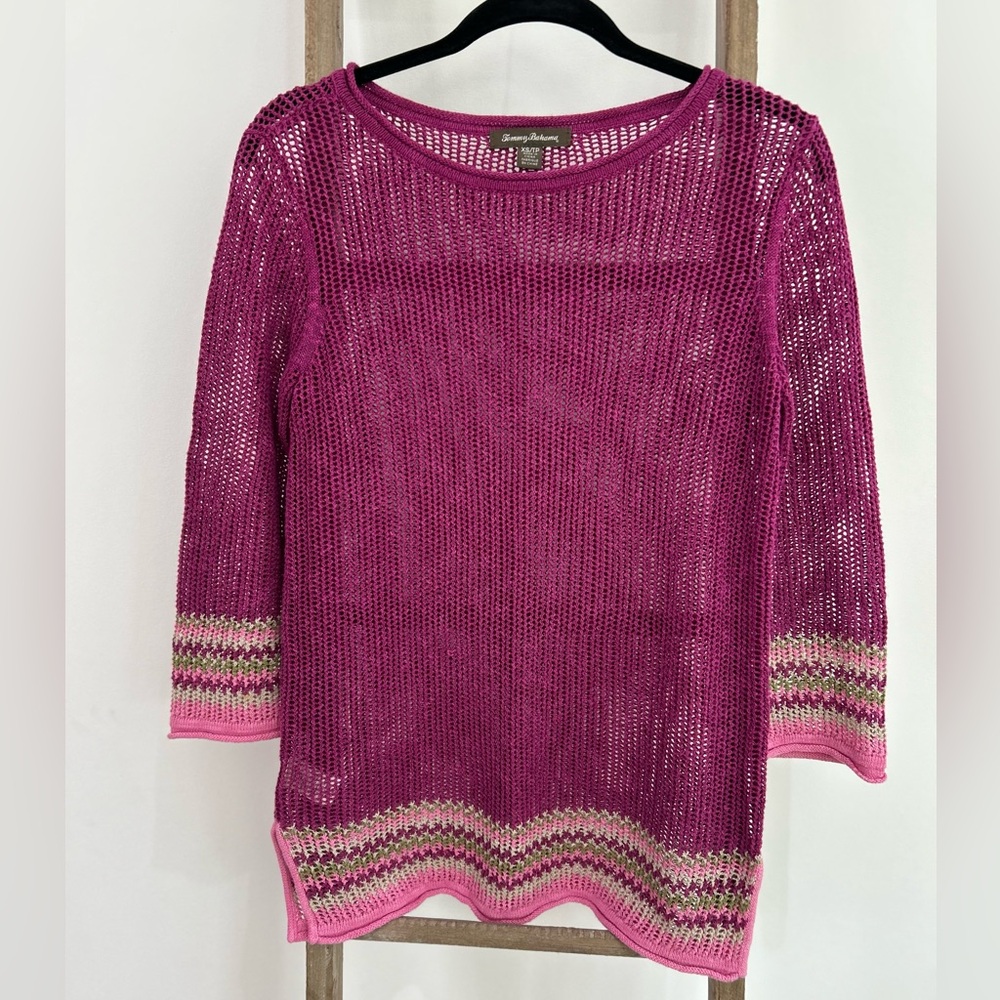 Tommy Bahama Crochet loose Knit Cover Up or Top Size Extra Small Linen/Cotton